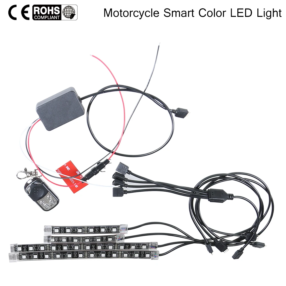 

Super Bright 4In1 RGB LED Car Motorcycle Atmosphere Glow Light Flexible Neon Strips Kit Lamp