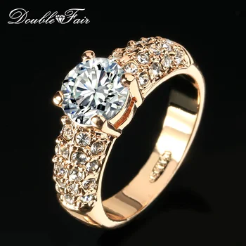 Double Fair Engagement Wedding Rings Cubic Zirconia Rose Gold Plated CZ Stone Ring Jewelry Gift For Women anel Wholesale DFR105