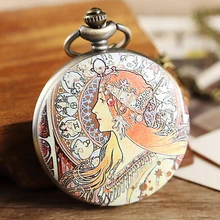 Ретро Красочные Окрашенные женские карманные часы для женщин мужчин ожерелье кулон леди подарки уникальный стимпанк кварцевые карманные часы брелок цепь
