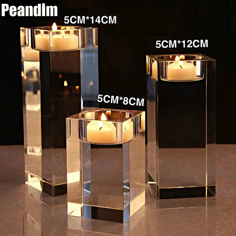 PEANDIM K9 Crystal Wedding Candlestick Home Decorations Table Centerpiece Merry Christmas Holidays Small Tealight Candle Holders