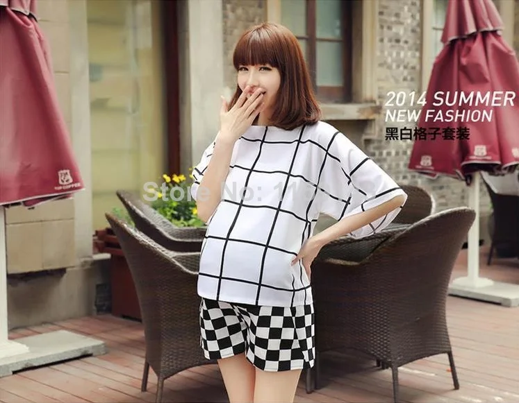 Free shipping! 2014 new summer Pregnant women suit Fashion Chiffon lattice T shirt and abdominal pants two piece suit|suit brooch|suits design for
