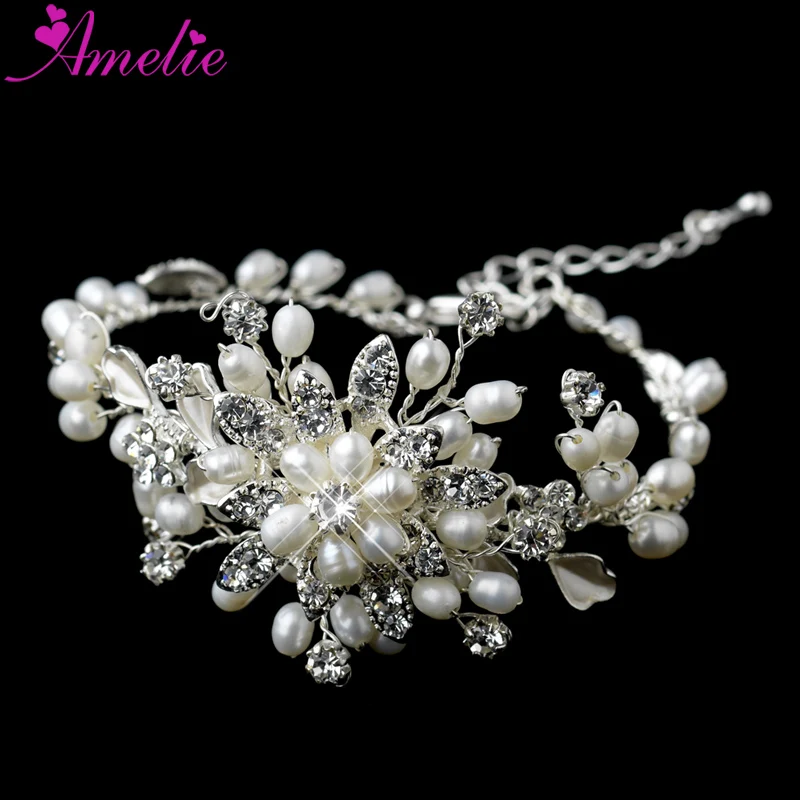 

Free Shipping Handmade Imitation Pearl and Crystal Rhinestone Wedding Bracelet Bridal jewelry Vintage Style Bracelet