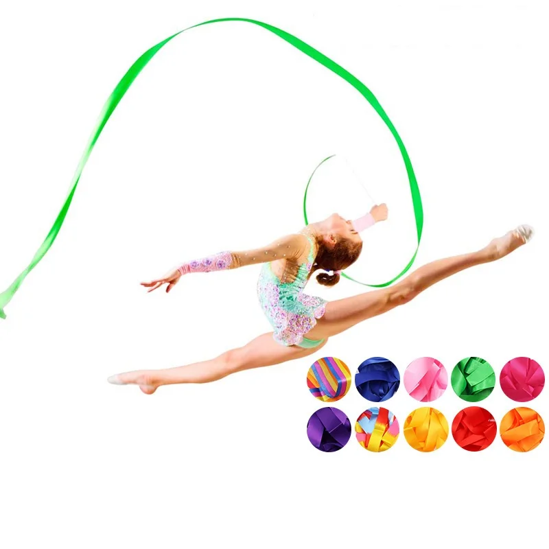 2M/4M Colorful Gym Ribbons Dance Ribbon Rhythmic Art Gymnastic Ballet Streamer Twirling Rod Stick For Gym Training Professional