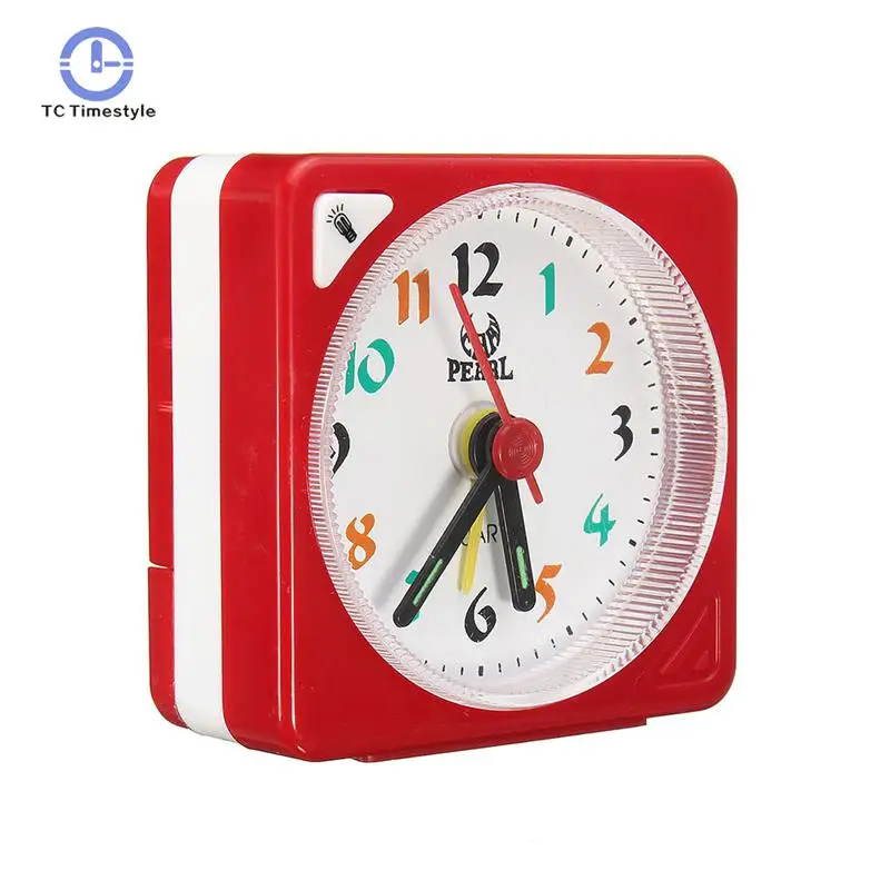 Mini Travel Alarm Clock Analogue Quartz Battery Operated With Snooze LED Light Trip Bed Compact Alarm Clocks
