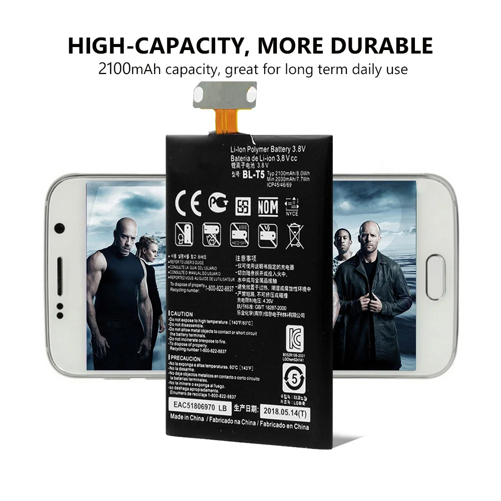 YCDC 3 8 V литиевая батарея 2100MAH BL T5 стандартная для LG Google Nexus 4 (E960) Optimus G E975