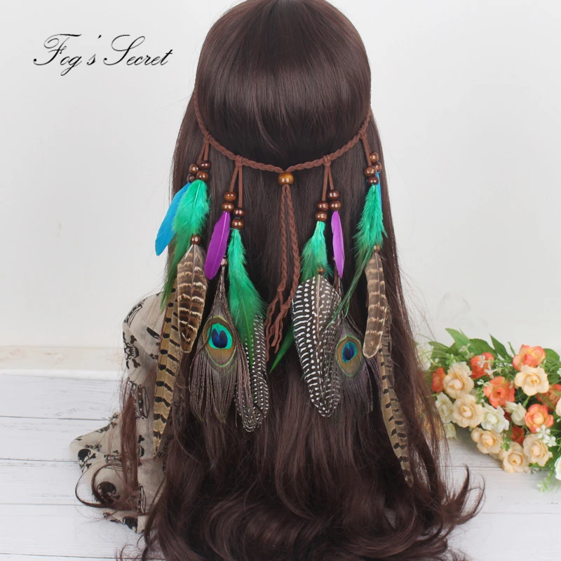 

Peacock Feather Hairbands For women men Hair accessories Gypsy Bohemian adjustable Hand Made For bride wedding