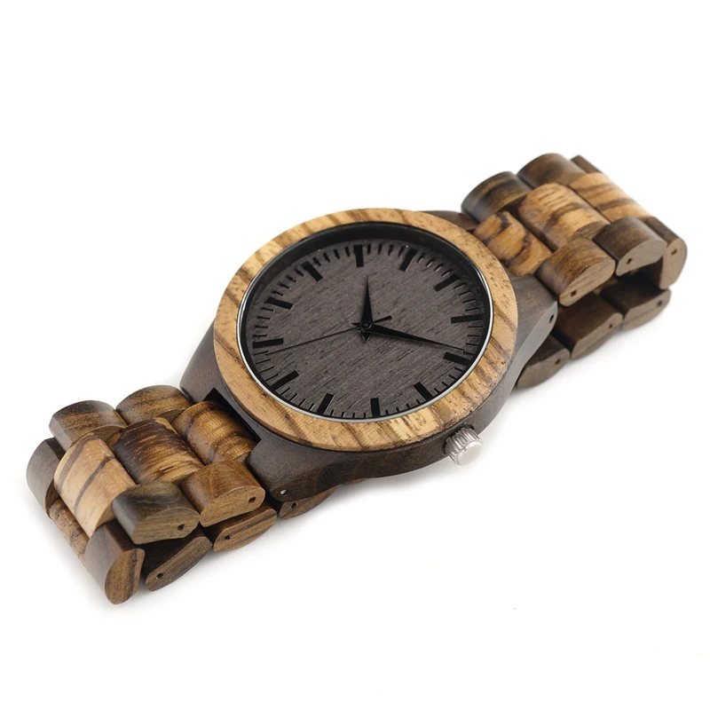 BOBO BIRD D30 Round Vintage Zebra Wood Case Men Watch With Ebony Bamboo Wood Face With Zebra Bamboo Wood Strap Japanese movement