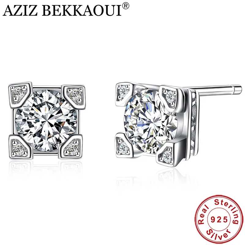 

AZIZ BEKKAOUI 100% 925 Sterling Silver Crystal Stud Earrings for Women femme Little Silver Earrings Fine Jewelry Engagement Gift