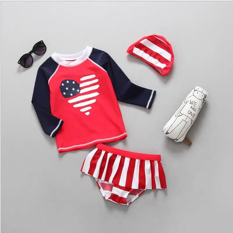 

Foreign Trade Children's Sun Protection Swimsuit Girl Long Sleeved Split Angle Beach Swimsuit Princess For 4-9-year Girls