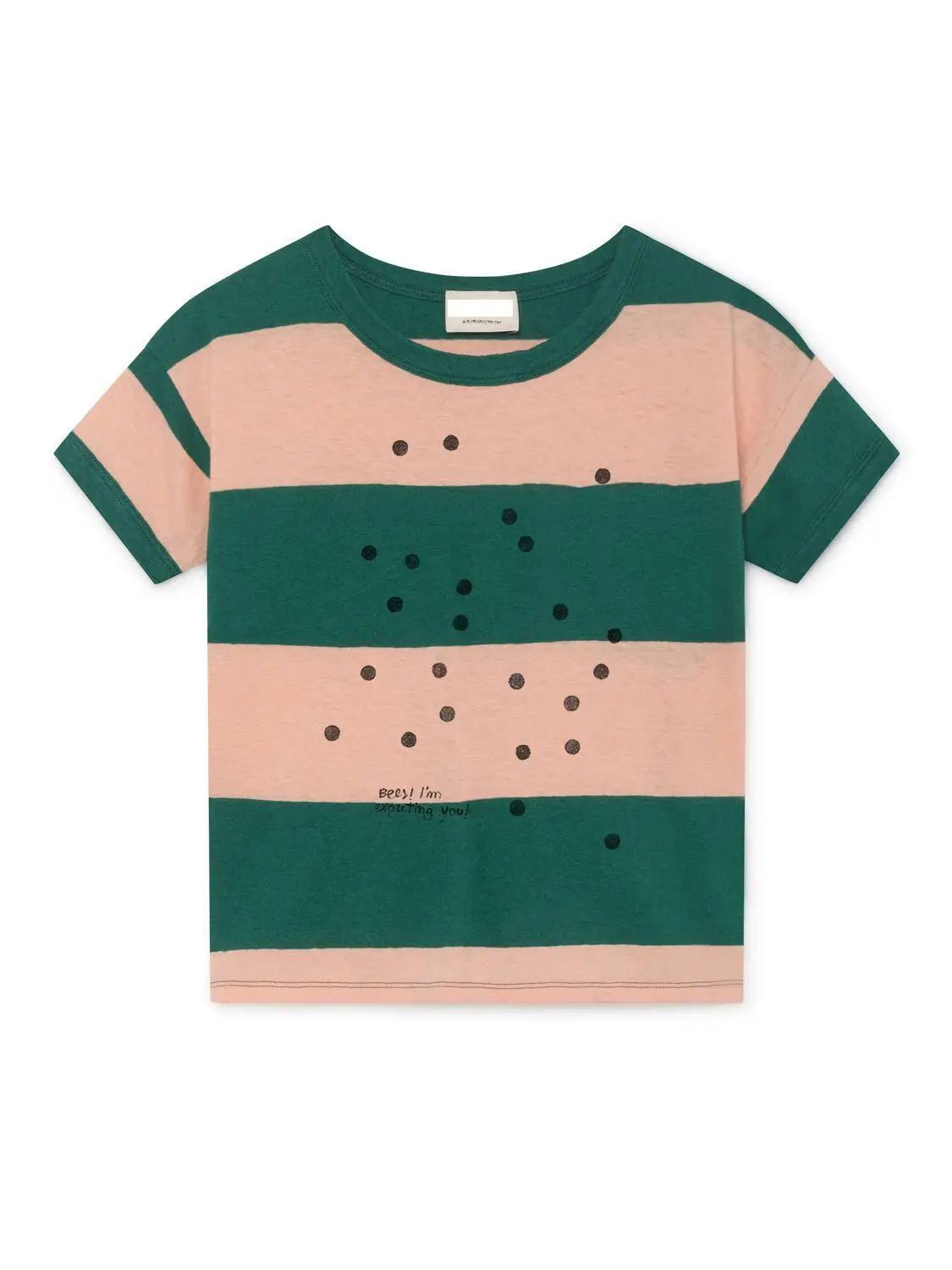 Детская футболка коллекция года, летние футболки для мальчиков и девочек, футболки для малышей, хлопковые футболки с изображением сада, детская одежда - Цвет: Green Pink Stripe