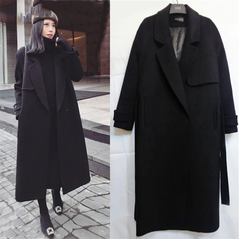 

Spring Autumn Winter New Women's Casual Wool Blend Trench Coat Oversize Long Coat with belt Women Wool Coat Cashmere Outerwear