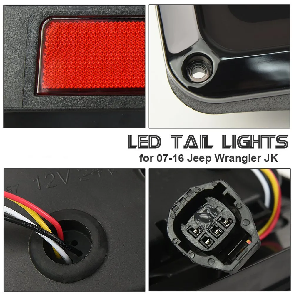 Smoked LED Tail Lights For Jeep Wrangler Taillights For Jeep Wrangler JK JKU Sports, Sahara, Freedom Rubicon 2007 - 2016 (8)