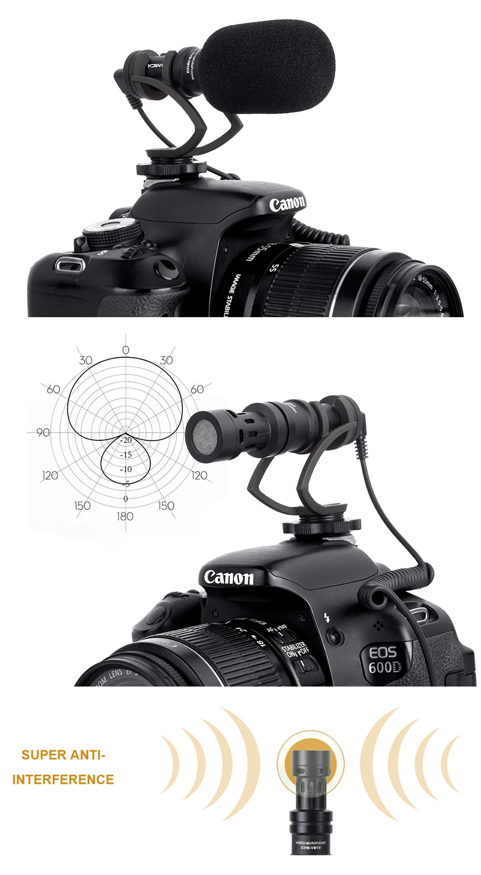 entrevista direcional microfone para canon nikon dslr