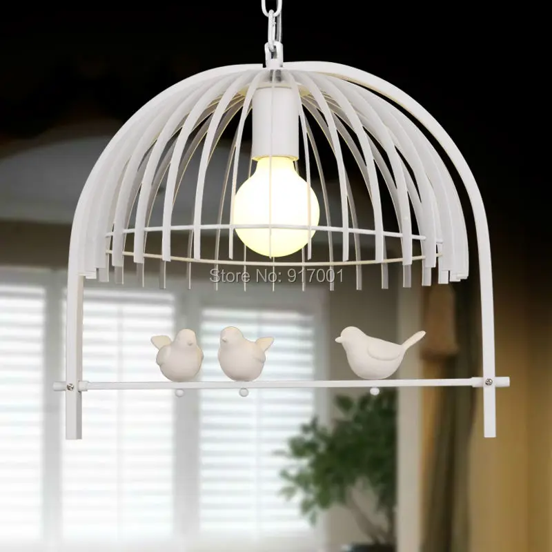 Minimalist  chandelier iron cage resin birds. creative personality Nordic IKEA living room bedroom lamp. black  white for option (3)