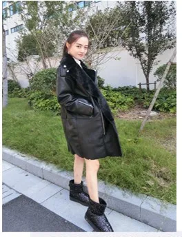 Новое модное зимнее пальто с искусственным мехом средней длины, куртка с отложным воротником, теплые свободные парки черного цвета PQ063