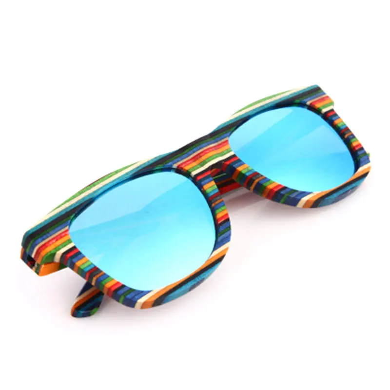 Мода красочные Радуга деревянный поляризованных солнцезащитных очков кадр UV400 Sunwear поляризовать Sunwear для Для мужчин и Для женщин зеркальное покрытие объектива - Цвет линз: Синий