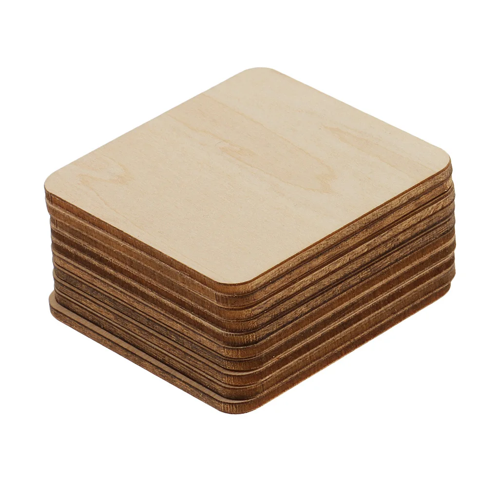 100pcs 10mm 0.39inch Unfinished Wood Cutout Pieces for Crafts- 12 Pack Blank Square Natural Rustic Wood Ornaments
