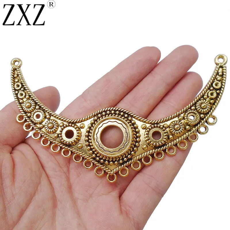 ZXZ 2pcs Antique Gold Large Crescent Focal Collar Necklace Connector