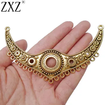 

ZXZ 2pcs Antique Gold Large Crescent Focal Collar Necklace Connector Pendant, Tribal Multi Strand Connectors Jewelry Findings
