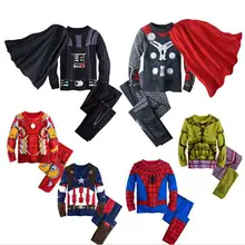 Детская хлопковая пижама с Капитаном Америка Железным человеком Человеком-пауком ночное белье для мальчиков детская одежда для сна комплект одежды герои+плащ