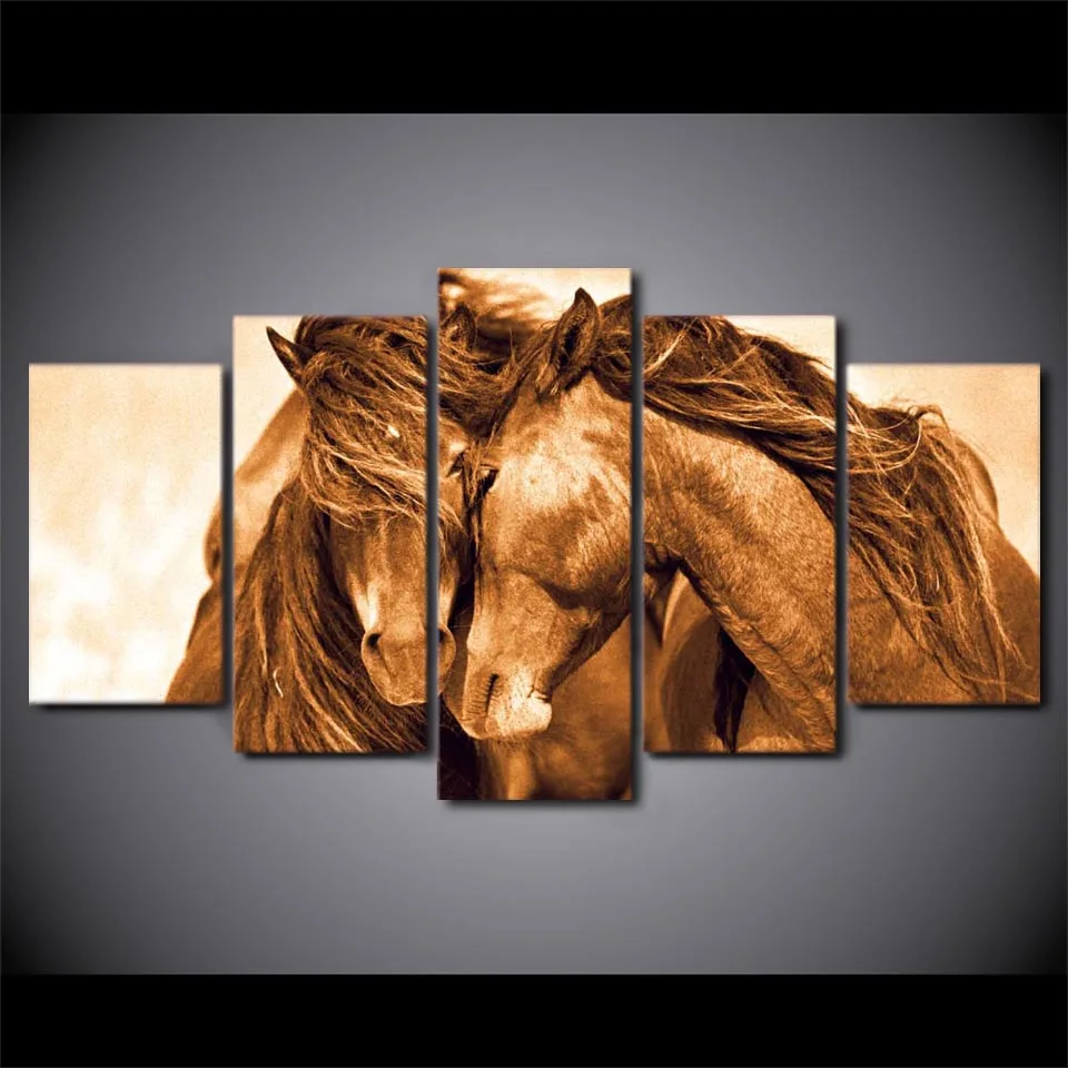 Картины настенные художественные модульные плакаты рамки 5 панель красная Лошадь Животное Современный Холст Гостиная HD домашний декор с принтом