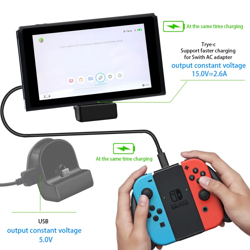 

For Nintendo Switch Docking Station Portable Adjustable Charging Stand with USB Port Replacement Charging Dock