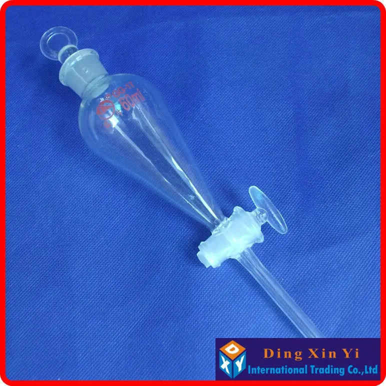 (2 pcs/lot)60ml pear shape separatory funnel pear-shaped Separatory Funnel squib with ground-in glass stopper |