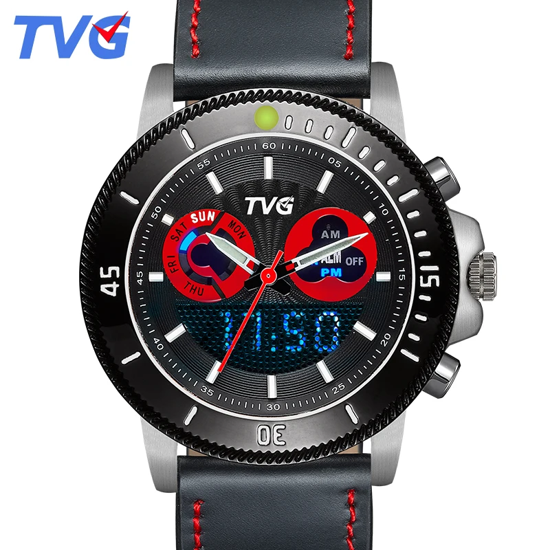 TVG 2017 мужские часы Лидирующий бренд роскошные кожаные кварцевые аналоговые