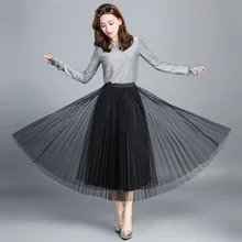 Женские сетчатые плиссированные юбки из пряжи с высокой талией, элегантные летние