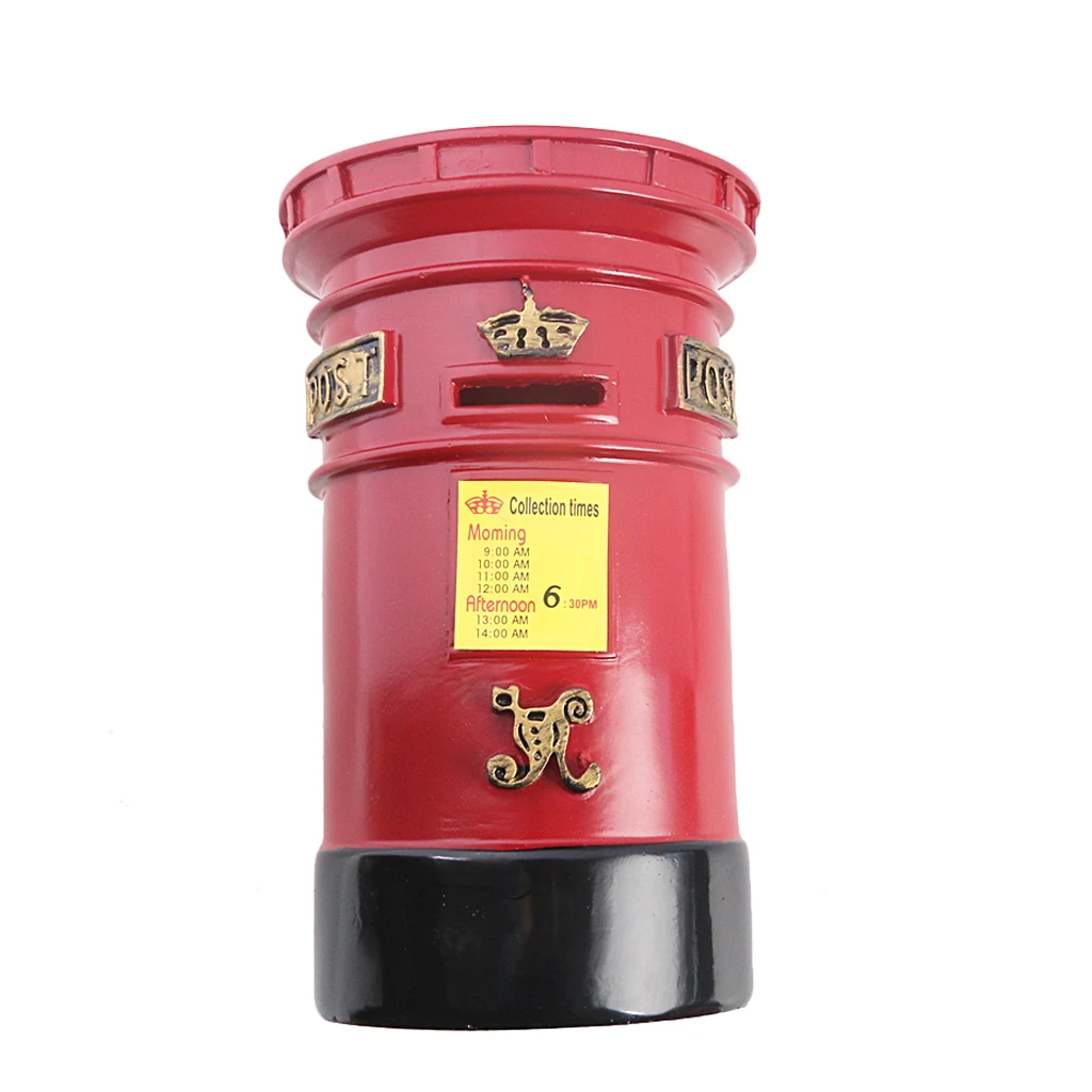 MagiDeal Resin Retro Red Post Mail Pillar Box Shaped Coin Money Saving