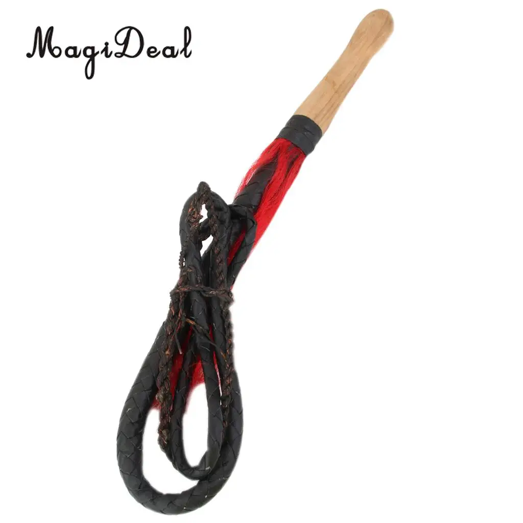 MagiDeal 6ft Outdoor Black Braided Leather Whip Bullwhip w/ Wooden Handle for Camping Hiking Equipment Accessories Black