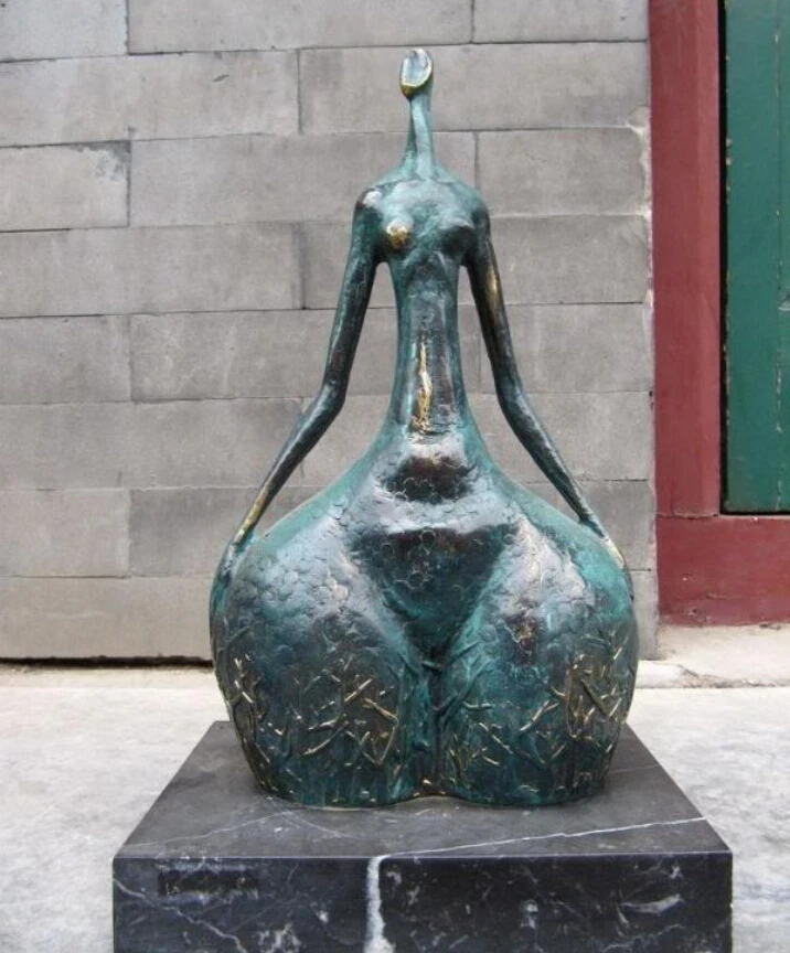 

S0680 14"Great Pure Copper Bronze & Marble abstract Art dancing girl statue D0318