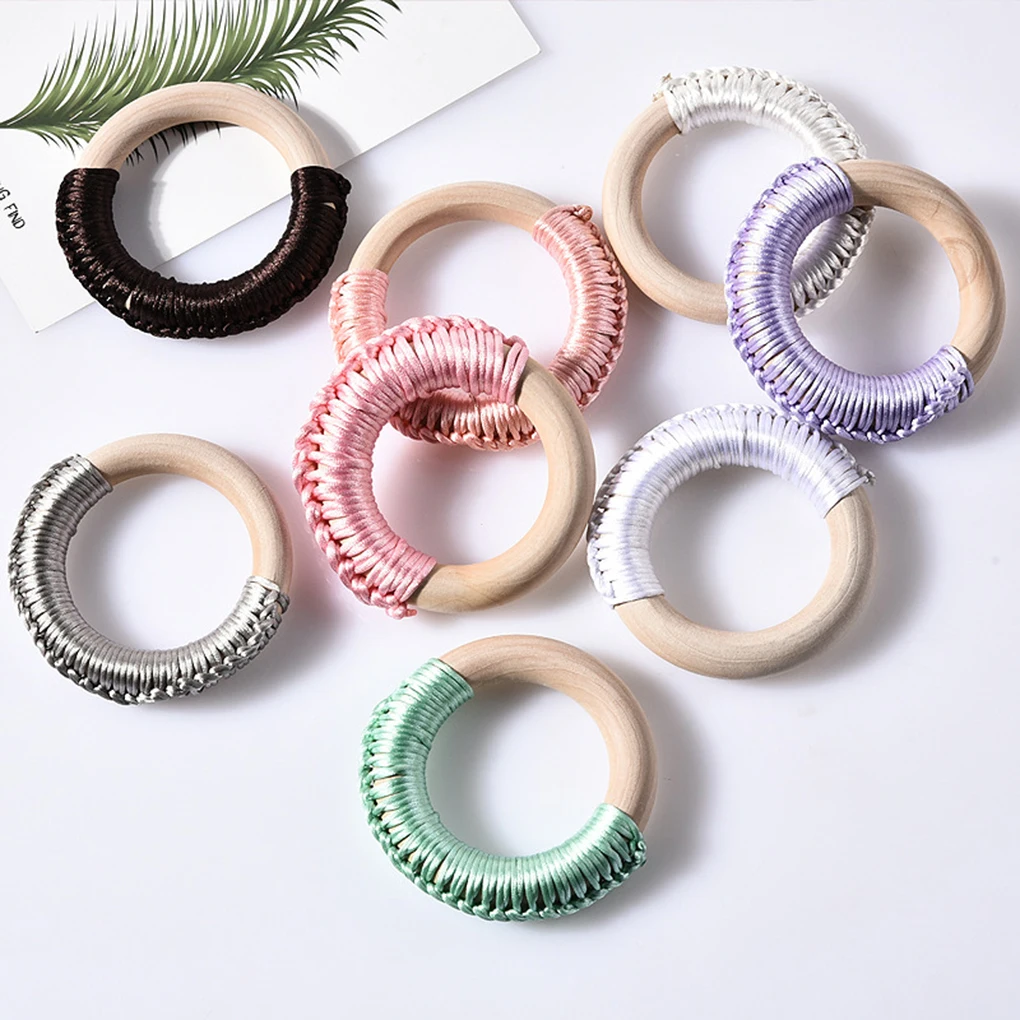 Baby Teether Ring Teether Fabric Wooden Teething Ring With Crinkle