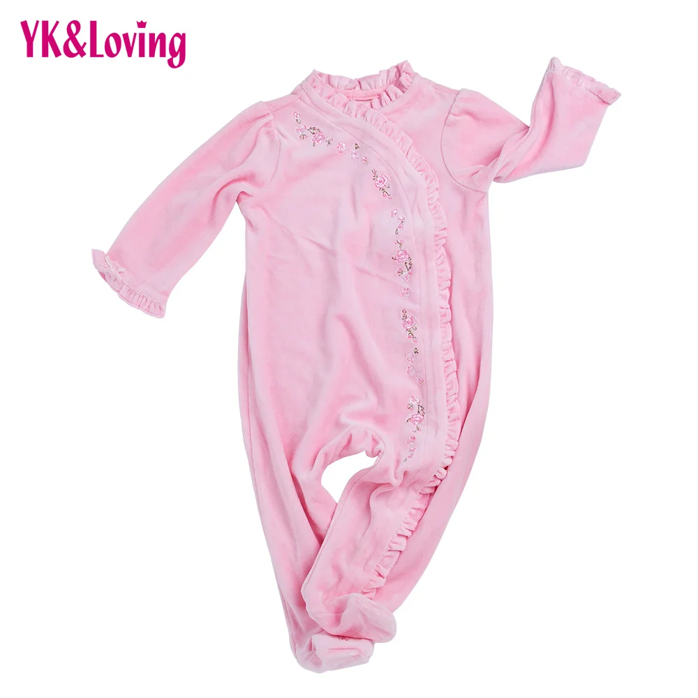 

Light Pink Embroidery Flower Bodysuits in Baby Girls 2017 Spring Style Long Sleeve Jumpsuit Cute Girl Clothing Boutique Newborn