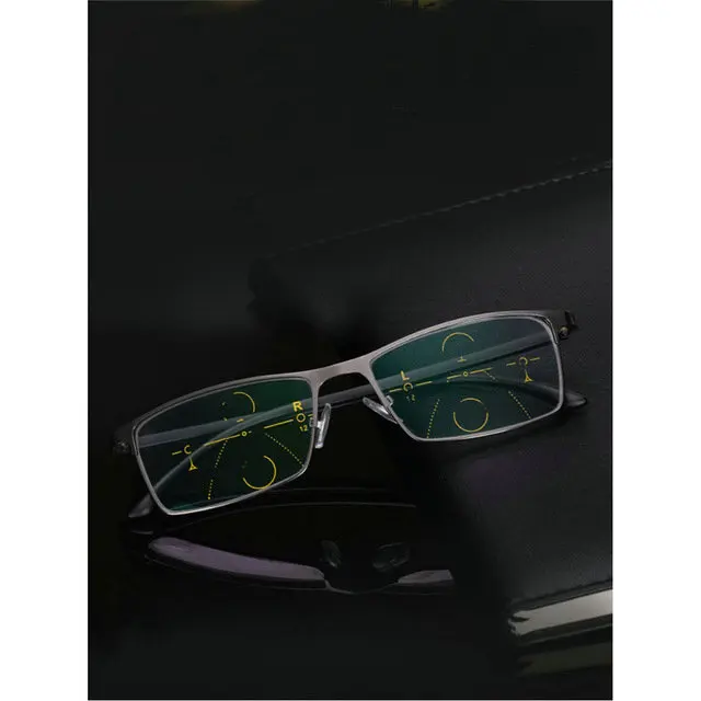 

MINCL/ Titanium Alloy Multifocal lenses Reading Glasses Men Fashion Half Rim Progressive Glasses Square diopter glasses FML