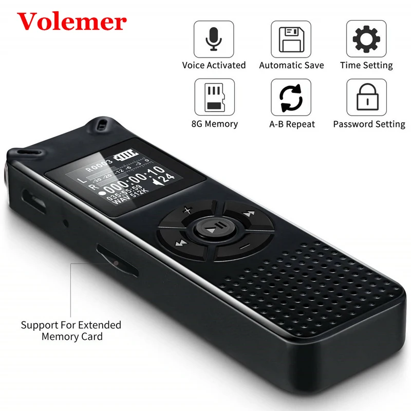 

Volemer V91 Professional Smart Digital Voice Recorder Portable Hd Sound Audio Telephone Recording Dictaphone Mini Mp3 Recorder
