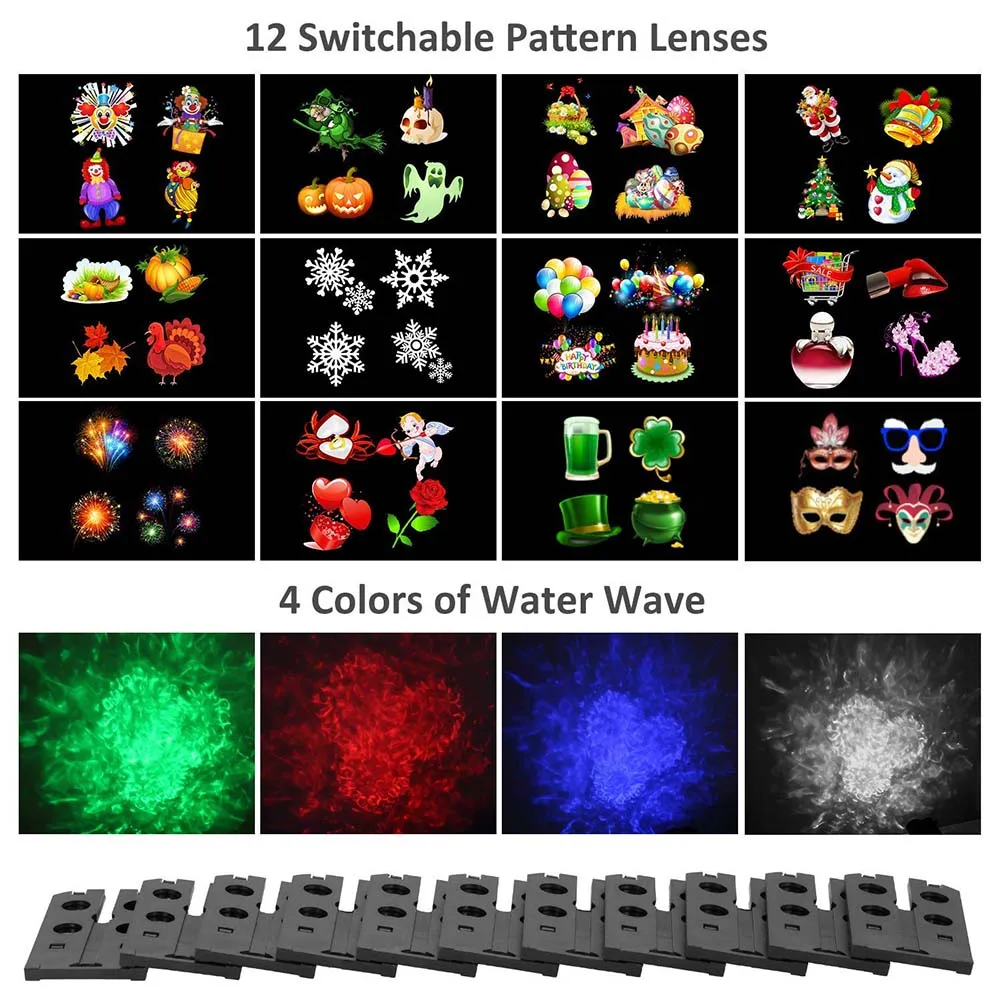 

Projector Light Ripple Ocean Light with 12 Slides Pattern Waterproof for Christmas Halloween Party HVR88