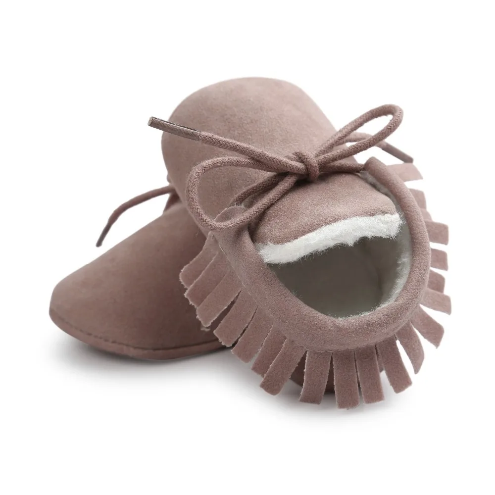 Новинка; Материал: искусственная замша мокасины для самых маленьких зимние, сохраняющие тепло, с мехом; зимние сапоги со шнуровкой на шнуровке Обувь для младенцев