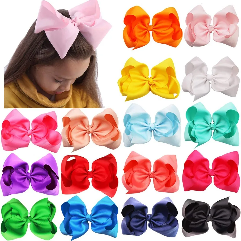 

16 Pcs 8" Grosgrain Ribbons Large Bows Metal Alligator Clip | No Fraying No Slipping Pinwheel Bow Clips For Girls Teenager Kids