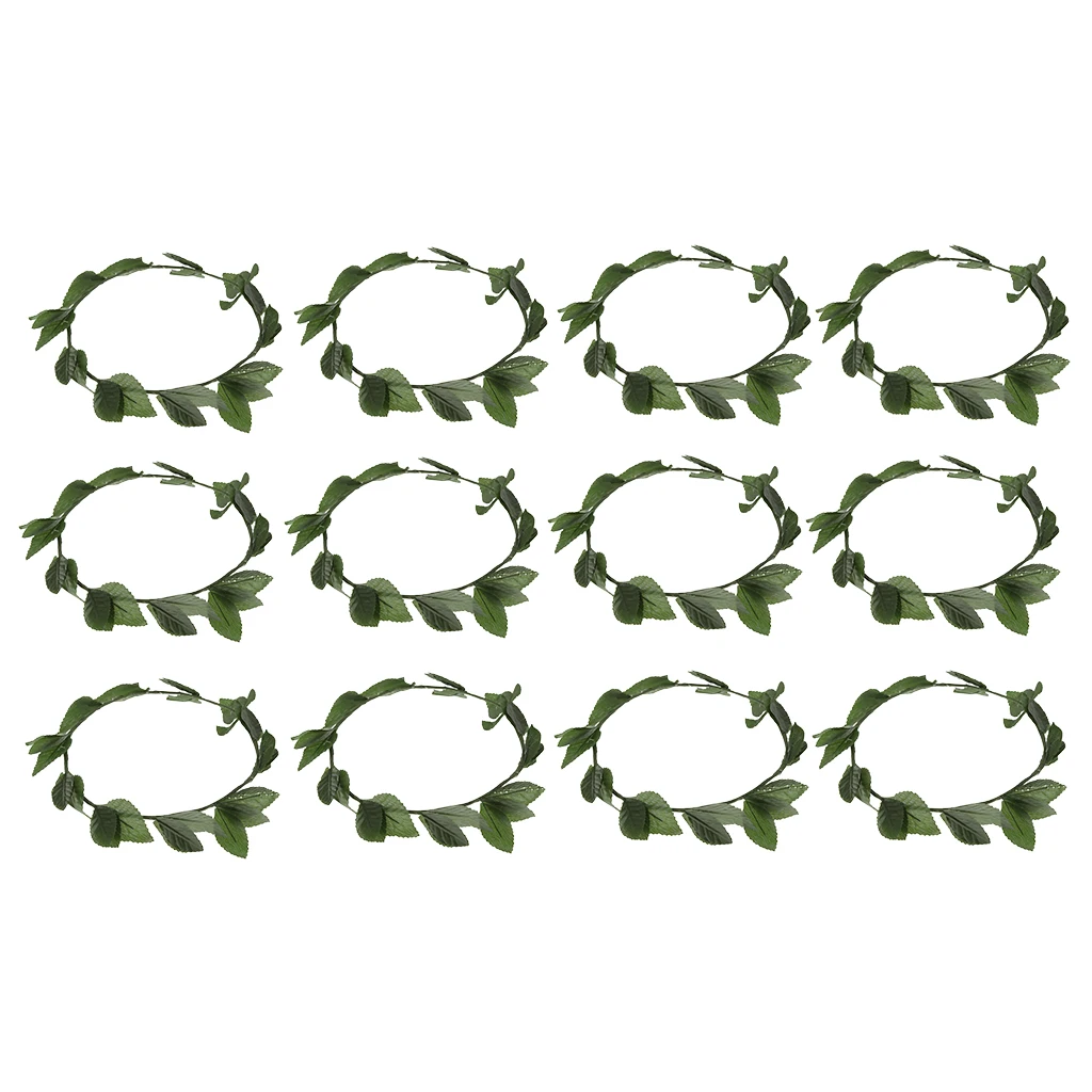 Pack of 12pcs Greek Roman Goddess Toga Headband Plastic Green Leaves Laurel Wreath Head Band Party Photo Props