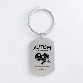 

Autism Stainless Steel Keychain Jigsaw Puzzle Piece Autism Pendants Keyring DIY Jewelry Car Key Gift For Men Women