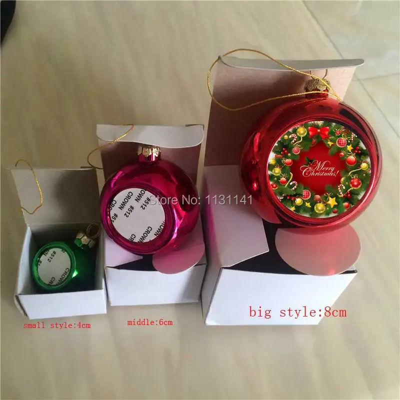 3974 Sublimation Boule De Noël Personnalisé Blanc Consommables Fournitures Transfert Chaud Impression Bricolage Matériel 50 Pcslot 5 Couleurs In