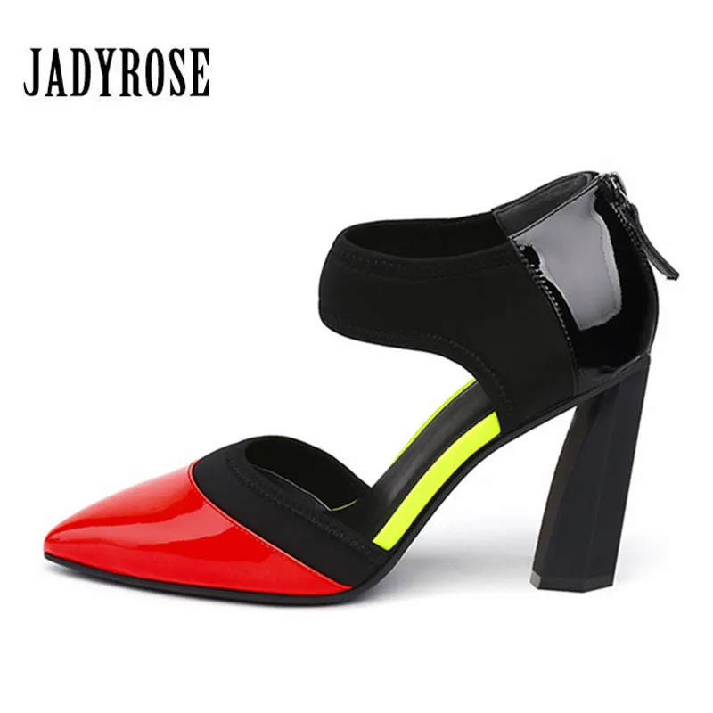 

Jady Rose Mixed Color Women Pumps 9CM Chunky High Heels Wedding Dress Shoes Woman Pointed Toe Female Valentine Shoes Stiletto