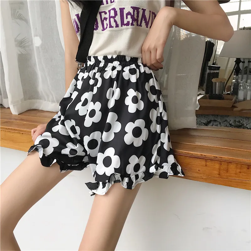 

flower INS korean high waist shorts Women's Clothing sweet black loose summer style fashion brand new combinaison short femme