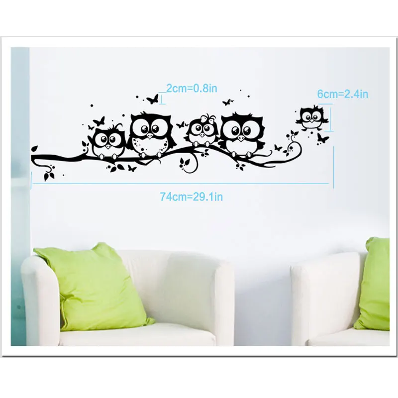 Cute 5 Owls On the Tree Wall Stickers Animals Stickers Butterfly Wall Sticker for Children Room Wall Decals for Baby Room
