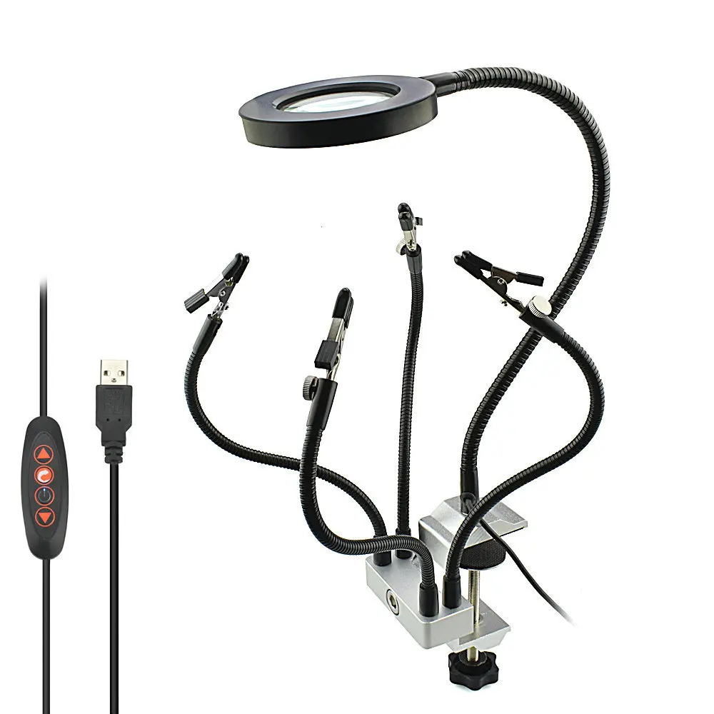 Профессиональный светодиодный 3X лампа с подсветкой увеличительное стекло скамья для третьей руки подставка для паяльника с интерфейсом USB