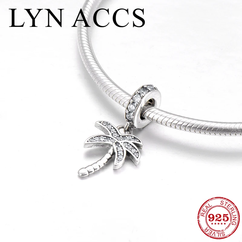 

2019 Summer 925 Sterling Silver clear CZ fine Coconut tree shape Pendant Bead Fit Original Pandora Charm Bracelet Jewelry making