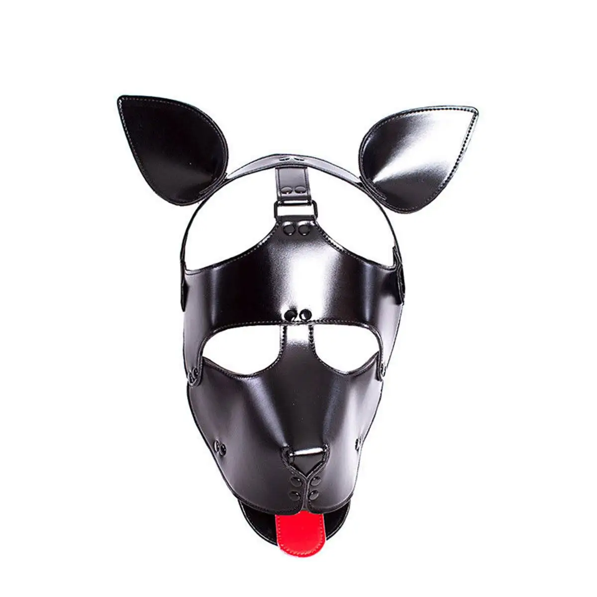 BDSM Adjustable Dog Mask Fetish Slave Restraint Full Cover Head Mask PU Leather