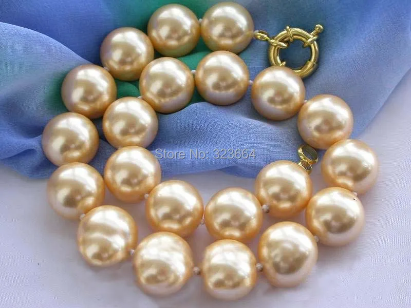 

charming 18" 14mm round south sea shell pearl necklace