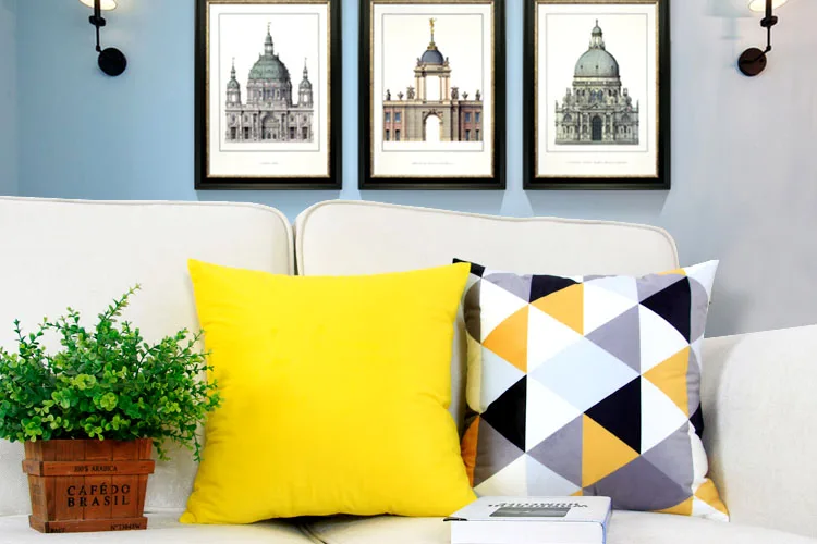 Декоративные Чехлы для подушек в скандинавском стиле, желтый, серый, геометрический чехол для подушек, домашний декор, черно-белые однотонные подушки для дивана, 45x45 см